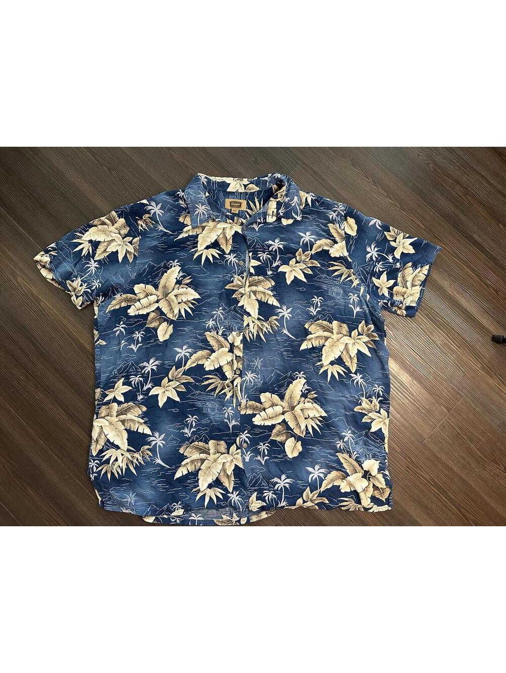 2XLT blue floral Hawaiian shirt foundry plants palm trees